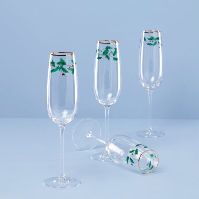 Holiday Decal Flute Glasses - Set Of 4